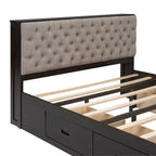 Lit plateforme avec tête de lit de rangement, range-chaussures et 4 tiroirs