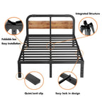 Cadre de lit avec tête de lit rustique en bois de 14 pouces, support de lattes en acier robuste, aucun sommier tapissier requis