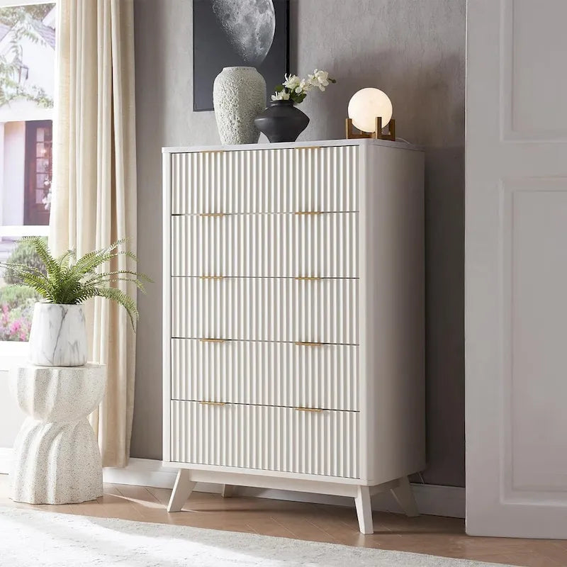 Commode moderne cannelée à 5 tiroirs, Chiffonnier, Meuble TV commode