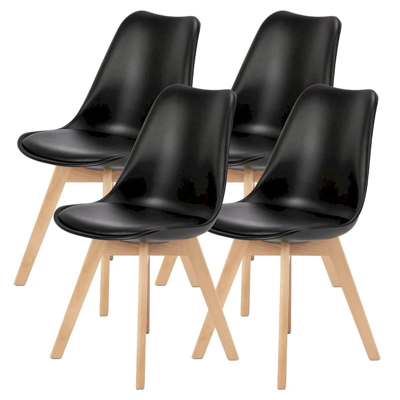 Dining Chair of 4 PU Leather Side Seating with Wood Legs