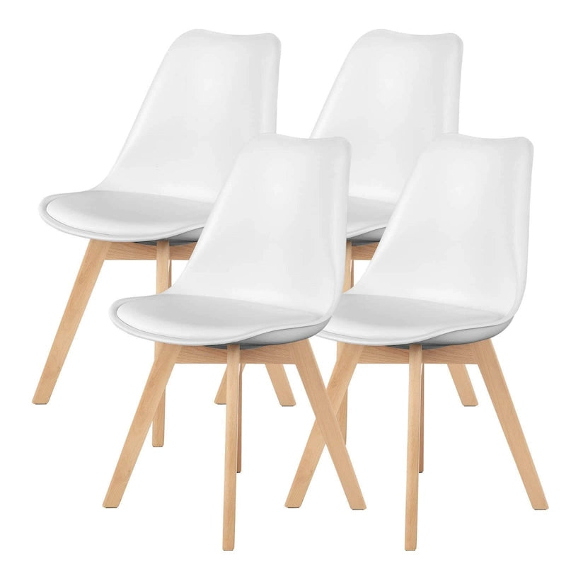 Dining Chair of 4 PU Leather Side Seating with Wood Legs