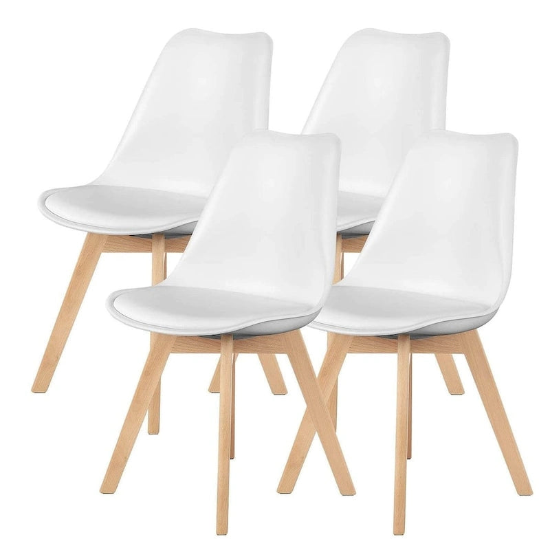 Dining Chair of 4 PU Leather Side Seating with Wood Legs