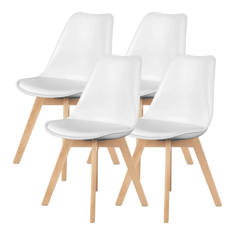 Dining Chair of 4 PU Leather Side Seating with Wood Legs