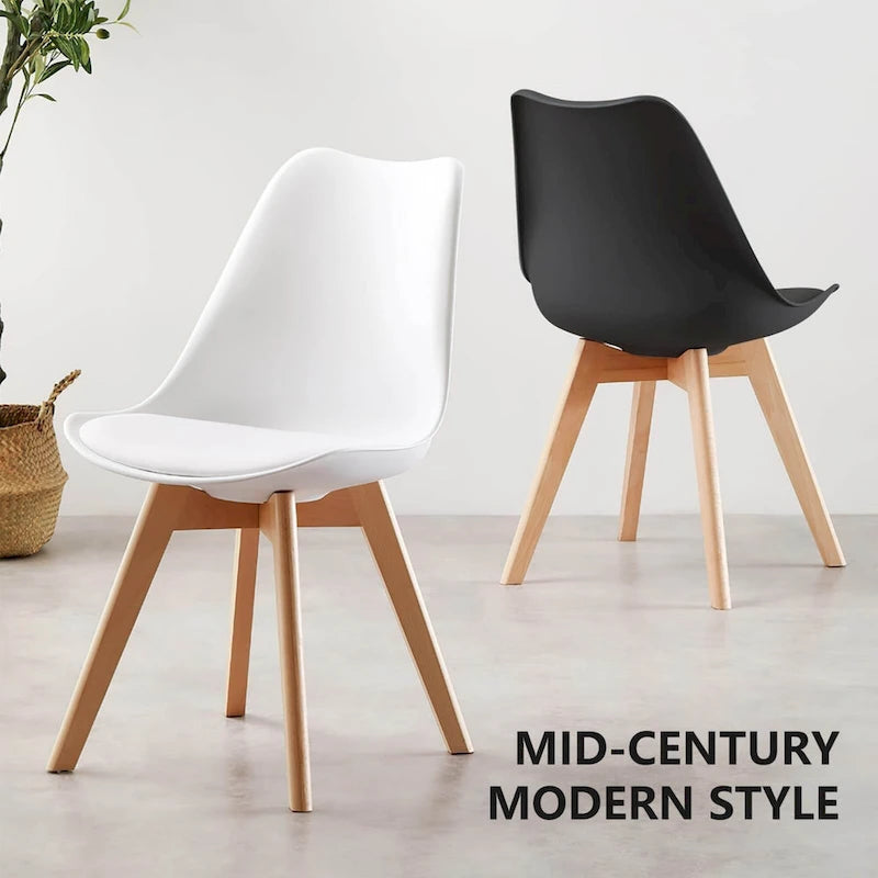 Dining Chair of 4 PU Leather Side Seating with Wood Legs