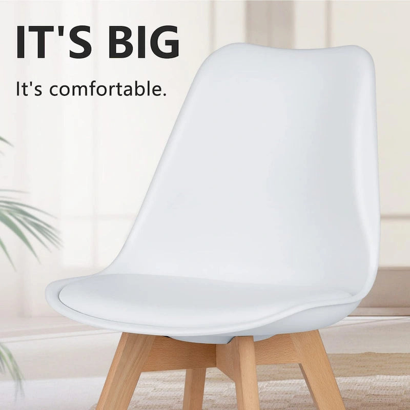 Dining Chair of 4 PU Leather Side Seating with Wood Legs