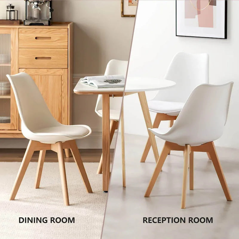 Dining Chair of 4 PU Leather Side Seating with Wood Legs