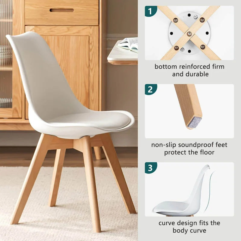 Dining Chair of 4 PU Leather Side Seating with Wood Legs
