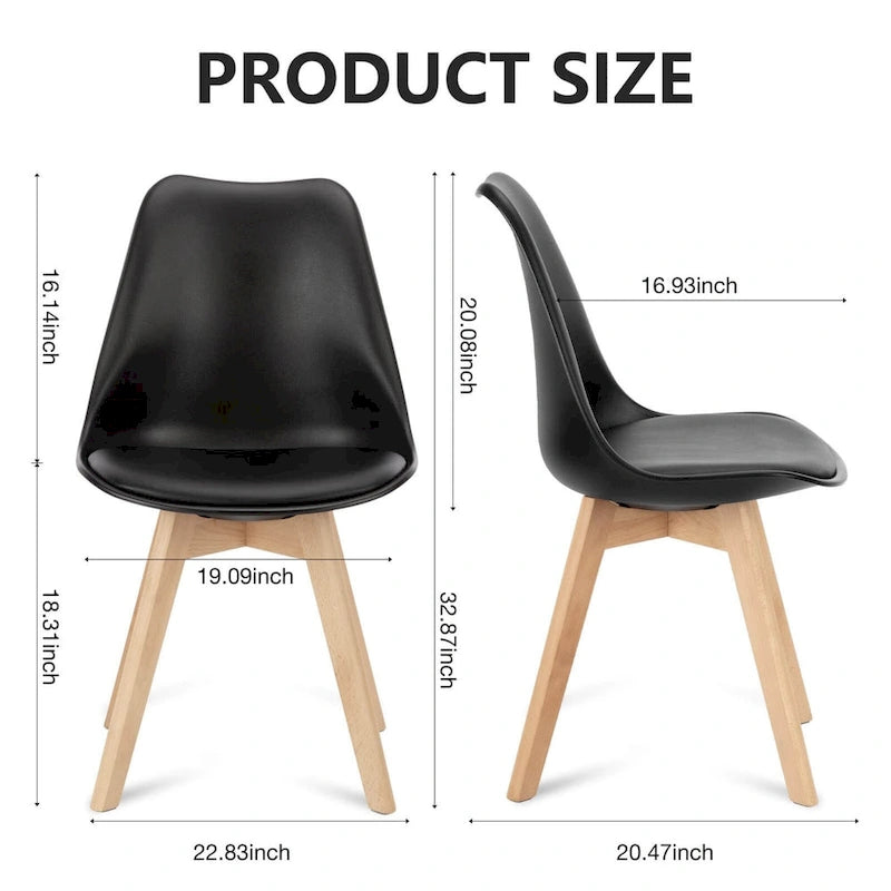 Dining Chair of 4 PU Leather Side Seating with Wood Legs