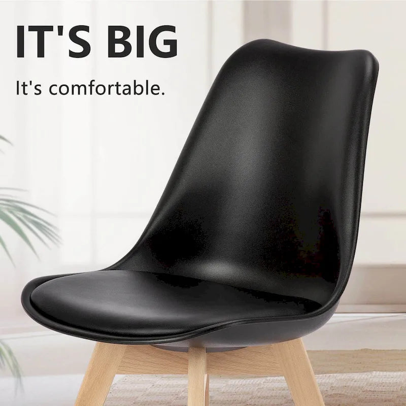 Dining Chair of 4 PU Leather Side Seating with Wood Legs