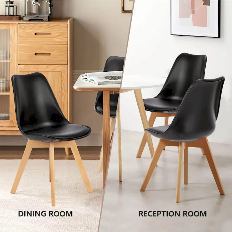 Dining Chair of 4 PU Leather Side Seating with Wood Legs