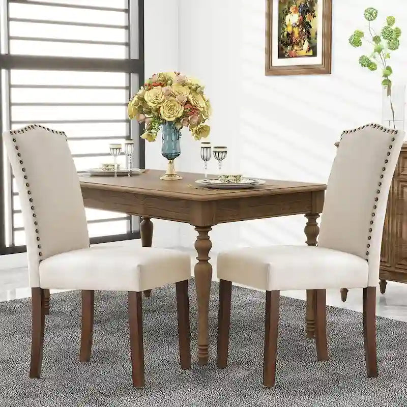Dining Chairs of 2/4/6 , Modern Upholstered High-end Dining Room Chair with Nailhead Back Solid Wood Legs, Fabric Side Chair
