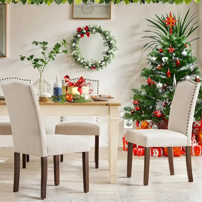 Dining Chairs of 2/4/6 , Modern Upholstered High-end Dining Room Chair with Nailhead Back Solid Wood Legs, Fabric Side Chair