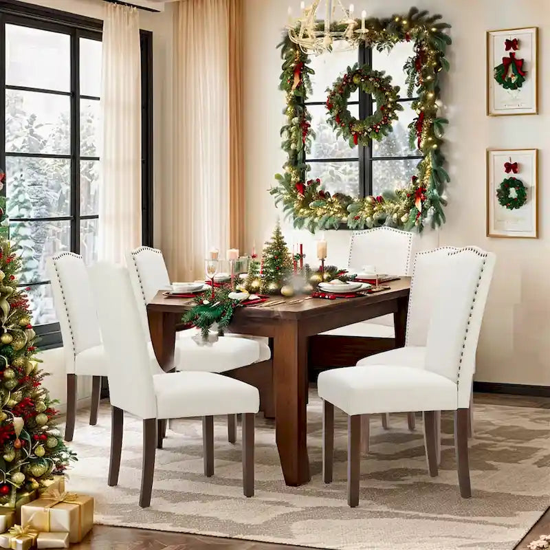 Dining Chairs of 2/4/6 , Modern Upholstered High-end Dining Room Chair with Nailhead Back Solid Wood Legs, Fabric Side Chair