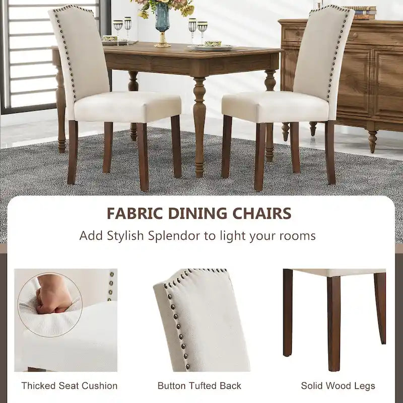 Dining Chairs of 2/4/6 , Modern Upholstered High-end Dining Room Chair with Nailhead Back Solid Wood Legs, Fabric Side Chair