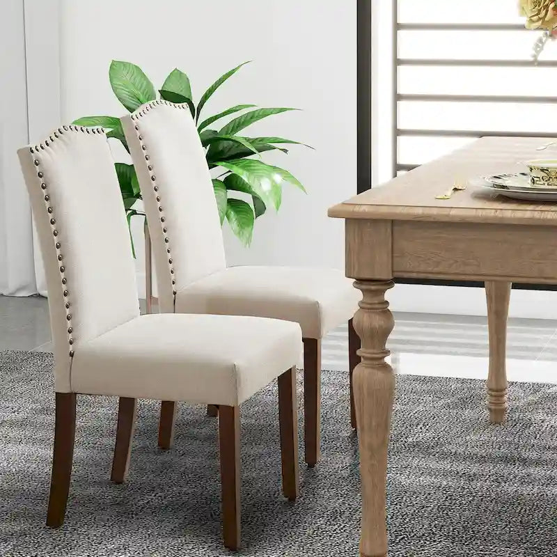 Dining Chairs of 2/4/6 , Modern Upholstered High-end Dining Room Chair with Nailhead Back Solid Wood Legs, Fabric Side Chair