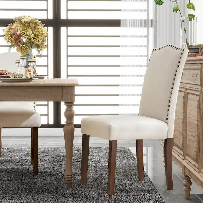 Dining Chairs of 2/4/6 , Modern Upholstered High-end Dining Room Chair with Nailhead Back Solid Wood Legs, Fabric Side Chair