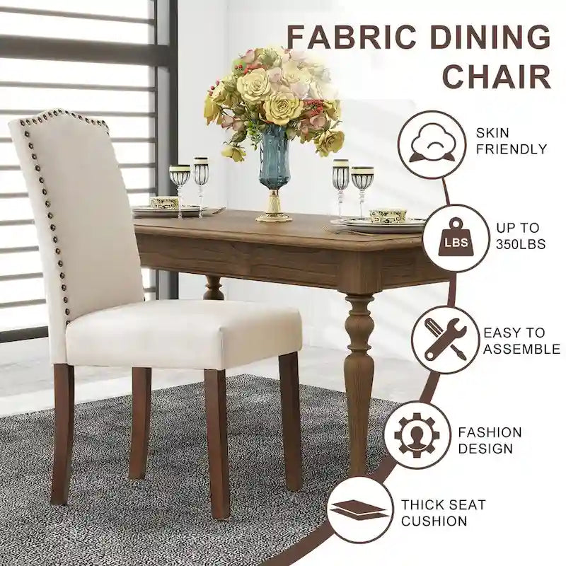 Dining Chairs of 2/4/6 , Modern Upholstered High-end Dining Room Chair with Nailhead Back Solid Wood Legs, Fabric Side Chair