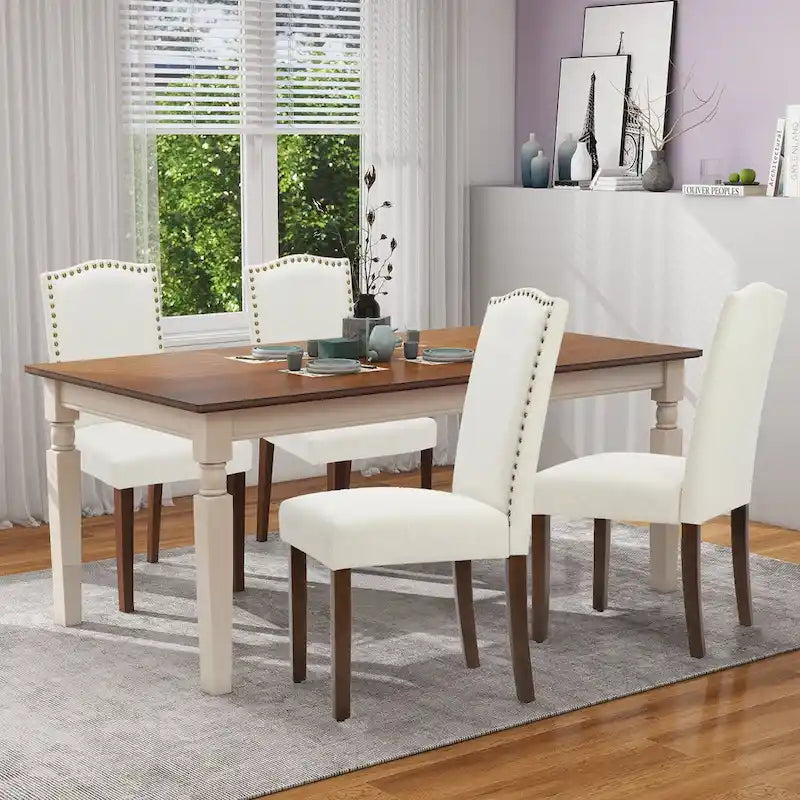 Dining Chairs of 2/4/6 , Modern Upholstered High-end Dining Room Chair with Nailhead Back Solid Wood Legs, Fabric Side Chair
