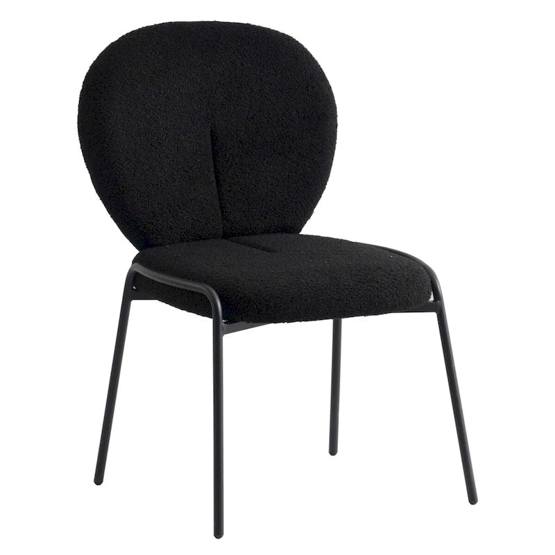 Boucle Dining Side Chair in Black Iron Frame