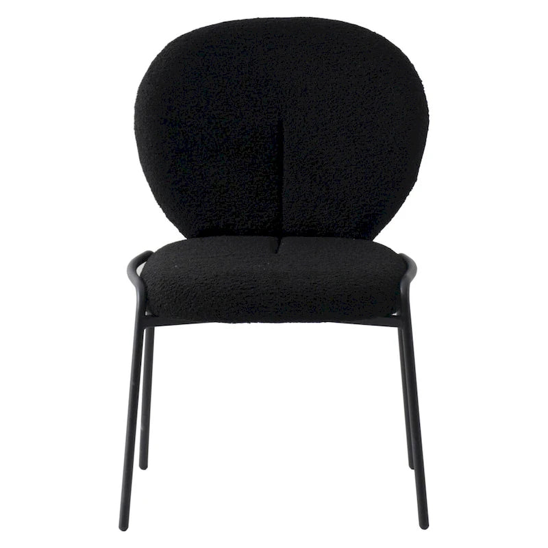 Boucle Dining Side Chair in Black Iron Frame