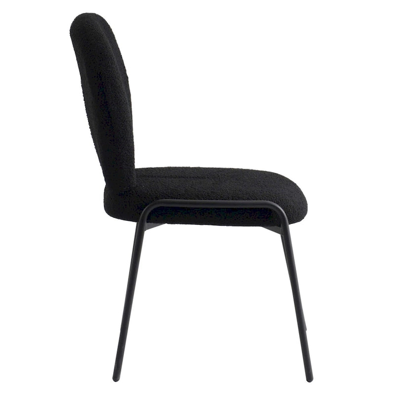 Boucle Dining Side Chair in Black Iron Frame