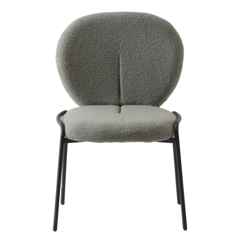 Boucle Dining Side Chair in Black Iron Frame