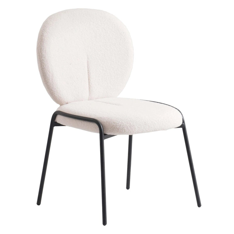 Boucle Dining Side Chair in Black Iron Frame