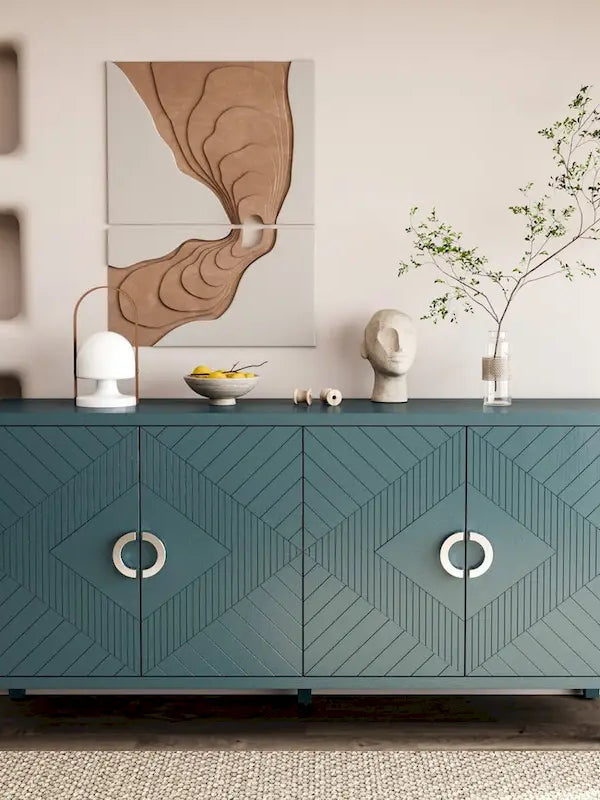 Buffet bahut élégant unique à 4 portes avec pieds en pin