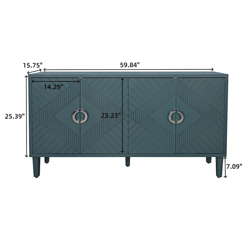 Unique Stylish 4-Door Storage Cabinet with Pine Legs Sideboard Buffets