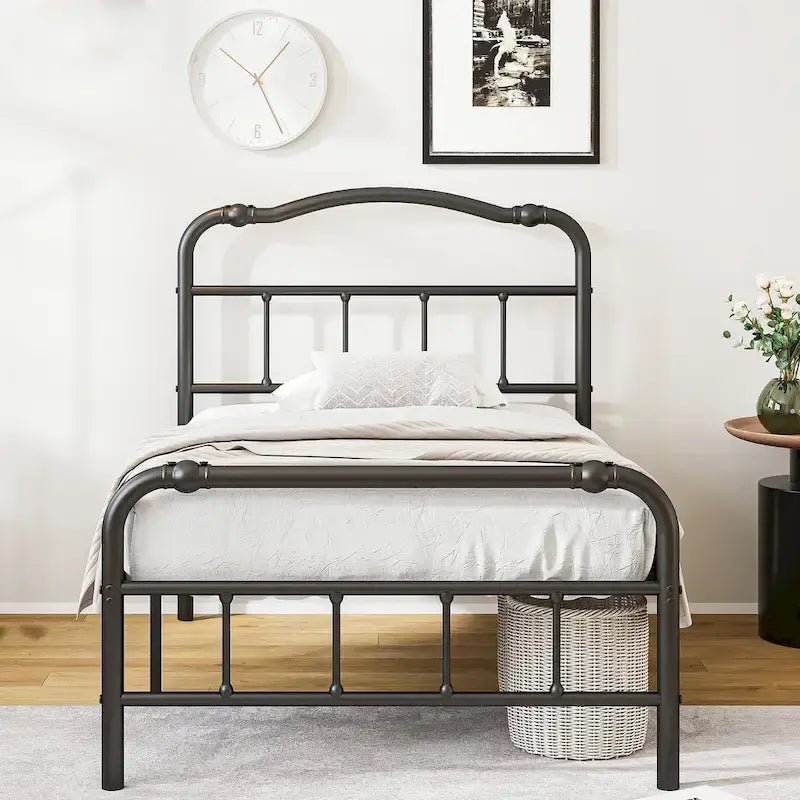 Heavy-duty Anti-Wobble 18 Inch Bed Frame With Wavy Art Headboard, Easy Assembly