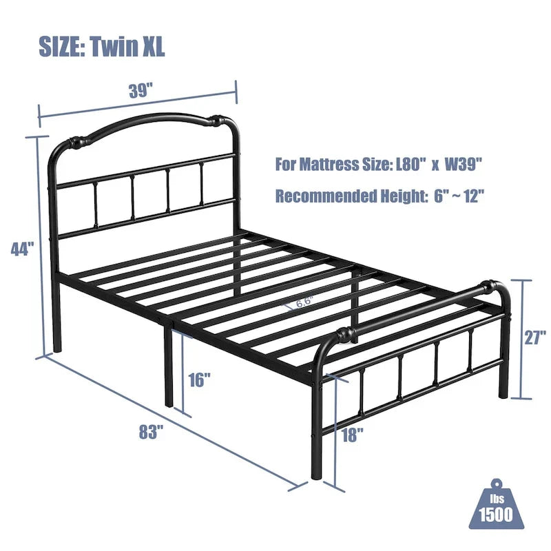 Heavy-duty Anti-Wobble 18 Inch Bed Frame With Wavy Art Headboard, Easy Assembly