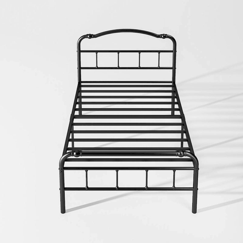 Heavy-duty Anti-Wobble 18 Inch Bed Frame With Wavy Art Headboard, Easy Assembly