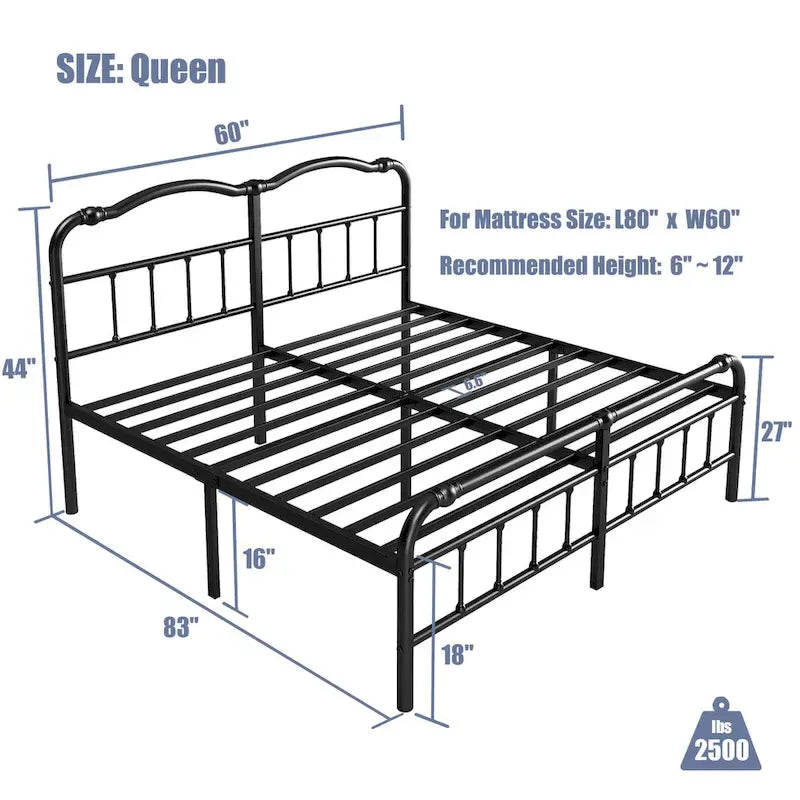 Heavy-duty Anti-Wobble 18 Inch Bed Frame With Wavy Art Headboard, Easy Assembly
