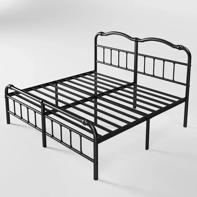 Heavy-duty Anti-Wobble 18 Inch Bed Frame With Wavy Art Headboard, Easy Assembly