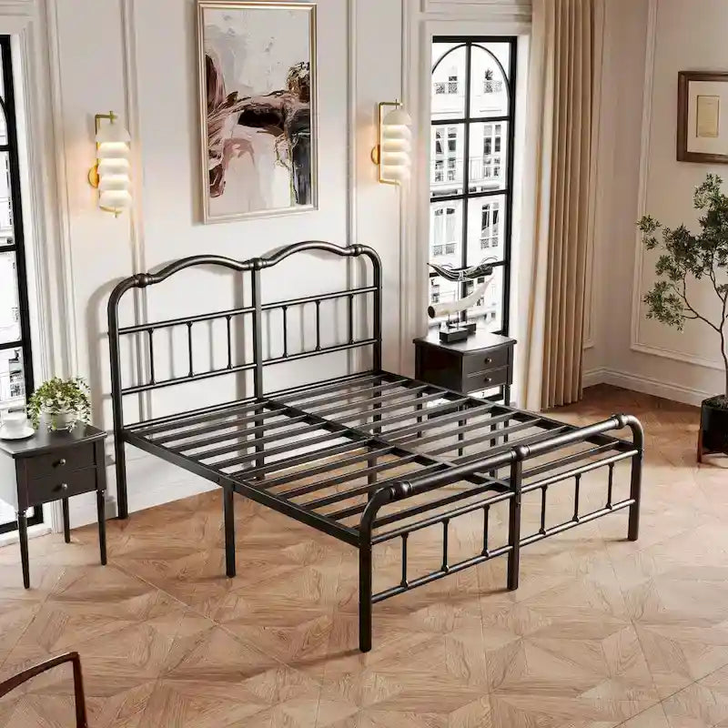 Heavy-duty Anti-Wobble 18 Inch Bed Frame With Wavy Art Headboard, Easy Assembly