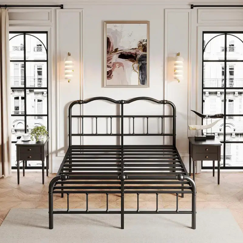 Heavy-duty Anti-Wobble 18 Inch Bed Frame With Wavy Art Headboard, Easy Assembly