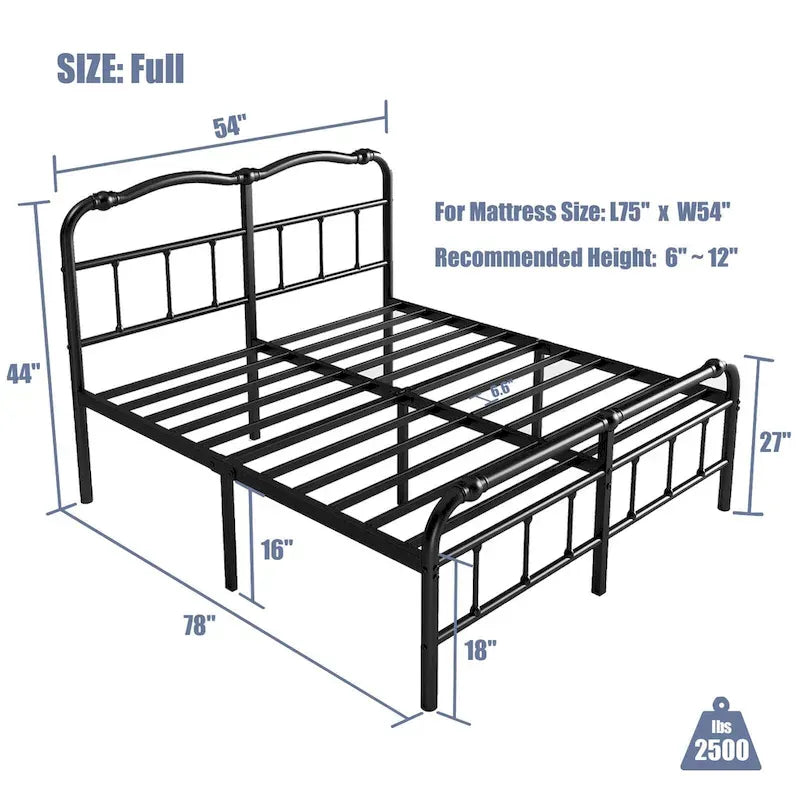 Heavy-duty Anti-Wobble 18 Inch Bed Frame With Wavy Art Headboard, Easy Assembly