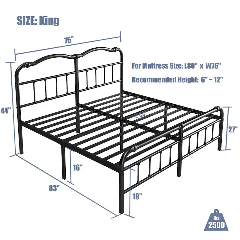 Heavy-duty Anti-Wobble 18 Inch Bed Frame With Wavy Art Headboard, Easy Assembly