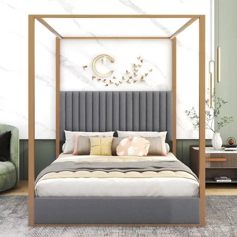 Queen Size Upholstery Canopy Platform Bed