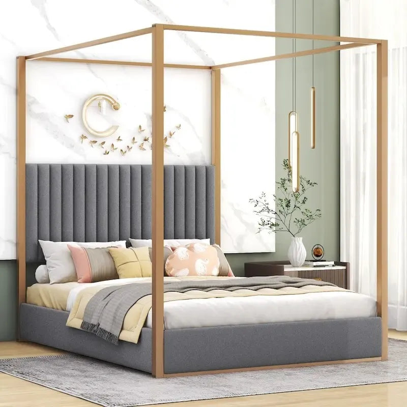 Queen Size Upholstery Canopy Platform Bed