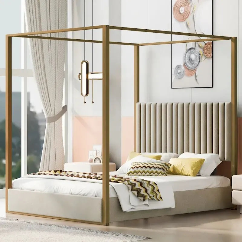 Queen Size Upholstery Canopy Platform Bed