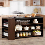 Îlot de cuisine de 55" en bois avec rangement, table îlot fixe à 5 niveaux avec 5 étagères