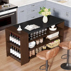 Îlot de cuisine de 55" en bois avec rangement, table îlot fixe à 5 niveaux avec 5 étagères