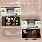 Îlot de cuisine de 55" en bois avec rangement, table îlot fixe à 5 niveaux avec 5 étagères