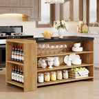 Îlot de cuisine de 55" en bois avec rangement, table îlot fixe à 5 niveaux avec 5 étagères