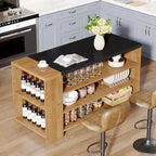Îlot de cuisine de 55" en bois avec rangement, table îlot fixe à 5 niveaux avec 5 étagères