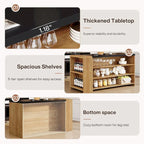 Îlot de cuisine de 55" en bois avec rangement, table îlot fixe à 5 niveaux avec 5 étagères